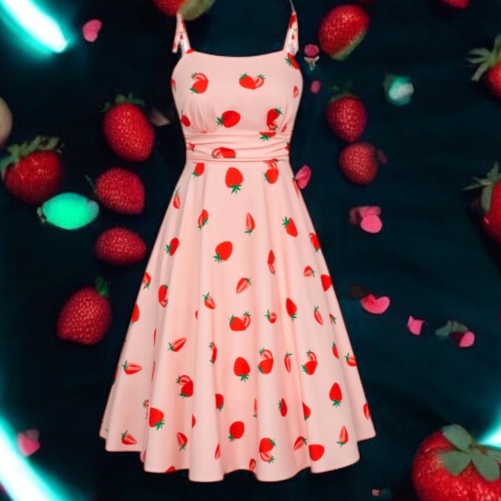 Belle Poque Strawberry Dress Spaghetti Strap
Sun Dress with Pockets
S
